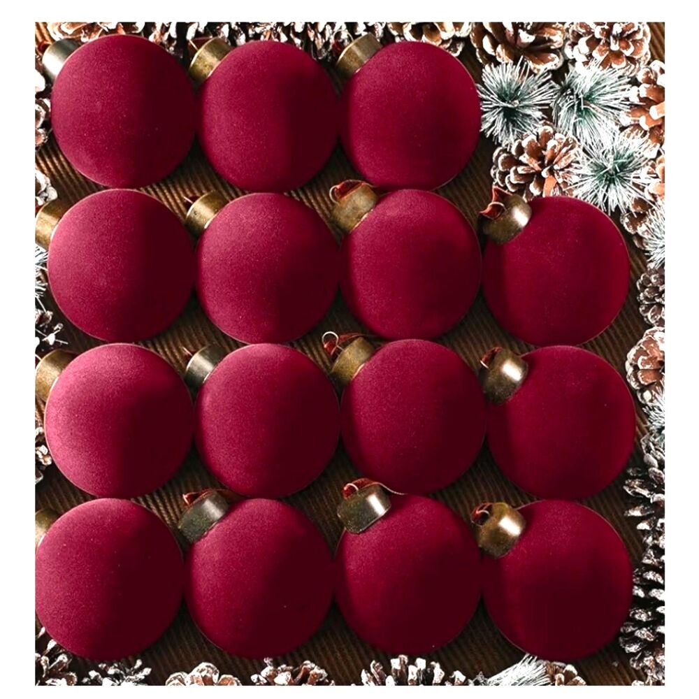 Liliful 15 Pcs Velvet Christmas Balls Bulk Flocked Christmas Tree Ornaments